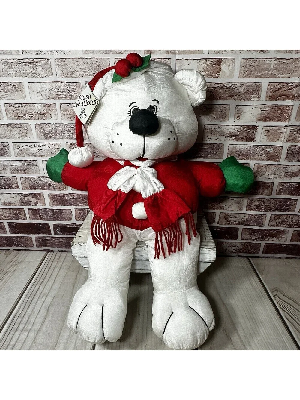 NOS! Vintage Large 24” Nylon Parachute Puffalump Polar Bear Santa Christmas